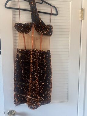 KIMCINE Copper Sequin Party Dress